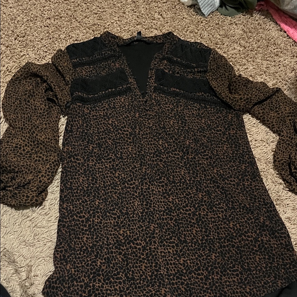 White House Black Market Brown and Black Blouse